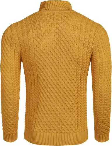 Vista 3 de Coofandy Suéter de cuello alto ajustado para hombre, suéter de punto trenzado casual