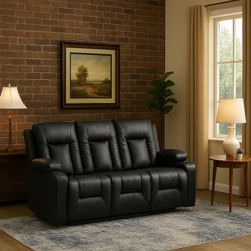 Vista 8 de Juego de sofá reclinable de cuero LUCKLIFE con sillones reclinables manuales, juego de muebles para sala de estar con sofá reclinable, sofá de dos