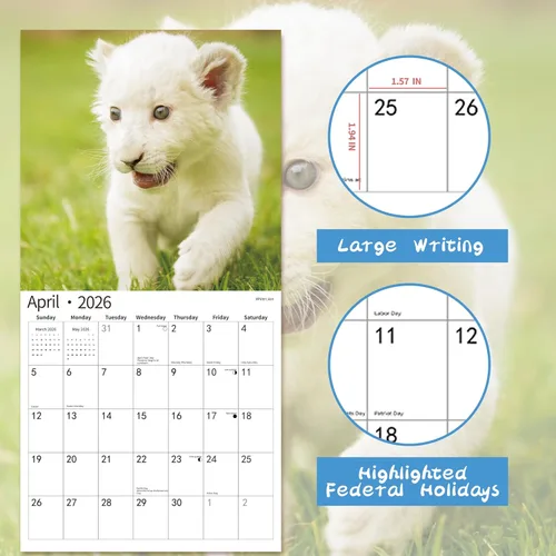 Vista 3 de Calendario de Pared 2026, Calendario 2026, Noviembre 2025 - Diciembre 2026, Calendario de Pared de Animales Bebés, 12" x 24" Abierto, Meses