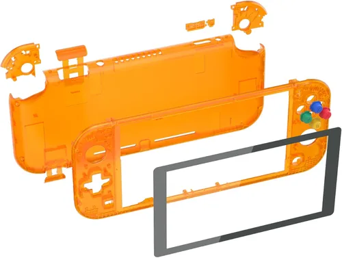 Vista 2 de eXtremeRate Carcasa de repuesto para Nintendo Switch Lite de color naranja transparente para Nintendo Switch Lite, NSL con protector de pantalla