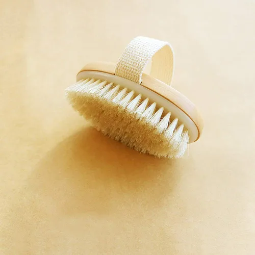 Vista 2 de Cepillo corporal de cepillado en seco, cepillo exfoliante de cerdas naturales, cepillo de baño para eliminar toxinas de piel muerta, celulitis