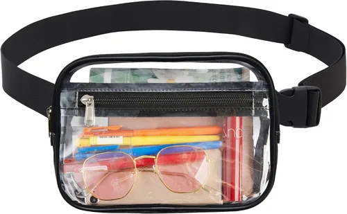 Vista 9 de Riñoneras transparentes, bolsa de cintura transparente aprobada para estadios con 3 bolsillos con cremallera, bolsa ligera con correa ajustable