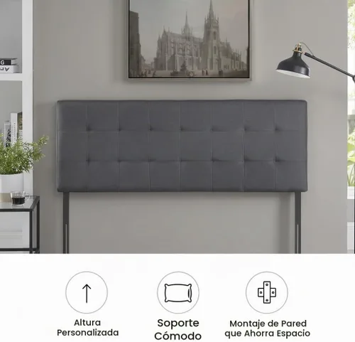 Vista 4 de Naomi Home Jessenia - Cabecero tapizado capitoné tamaño matrimonial/Queen