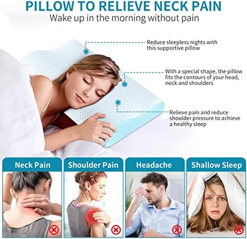 Vista 6 de Almohadas de espuma viscoelástica, almohada cervical tamaño Queen para dormir, almohada cervical ergonómica para dormir lateral, espalda, estómago
