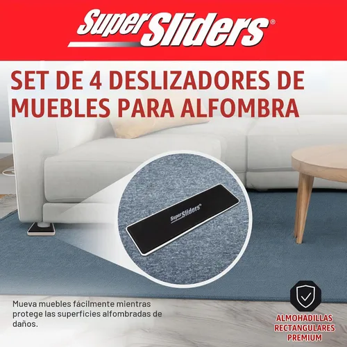 Vista 3 de Super Sliders Deslizadores rectangulares reutilizables de muebles de 2-1/2 x 9 pulgadas XL para alfombras, almohadillas protectoras antideslizantes