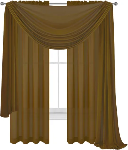 Vista 10 de Cortinas traslúcidas negras para ventana con bufanda a juego, 2 paneles de gasa y 1 cenefa para dormitorio, sala de estar, cortinas decorativas Negro