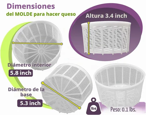 Vista 5 de Molde de queso suave para hacer queso 1.25QT - Suministros pequeños para hacer queso casero (1)