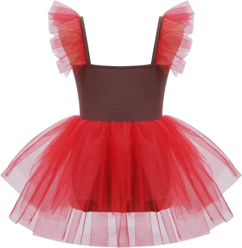 Vista 2 de MSemis Vestido de baile de tutú de jengibre para niñas, manga burbuja, bastón de caramelo, cosplay