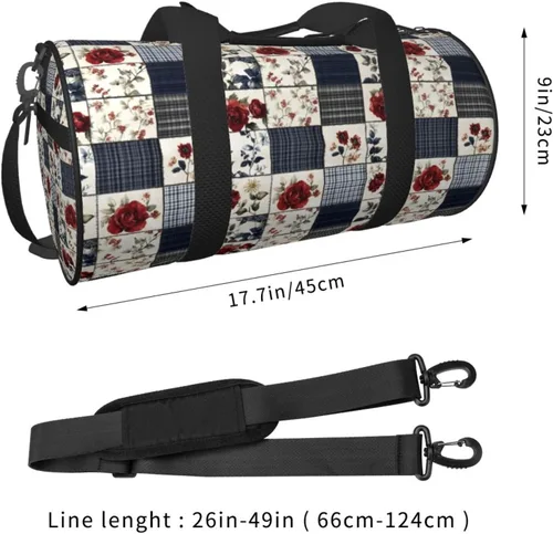 Vista 2 de Large Duffle Bag for Travel - Retro Floral Plaid Print Gym Bag for Women Men, Travel Foldable Bags for Women Men with Zippered Multiple Pockets