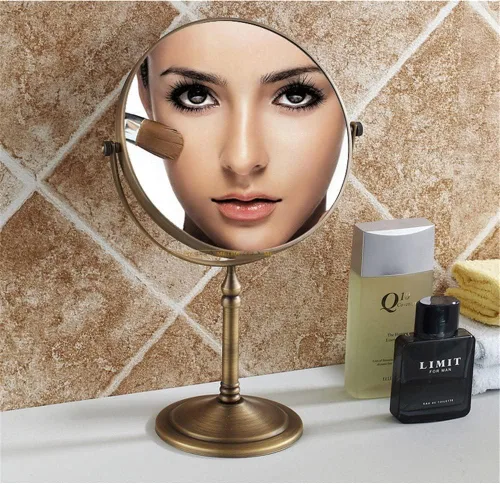Vista 7 de Leyden Espejo de maquillaje de latón antiguo, espejo de tocador de aumento 3X, doble cara, 7.8 pulgadas, accesorios de baño