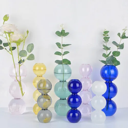 Vista 2 de Jarrón hidropónico de burbujas de vidrio transparente, jarrón de burbujas de estilo lindo de 7 pulgadas, jarrón floral único creativo para centros
