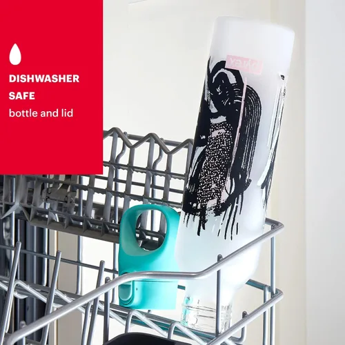 Vista 4 de Pyrex Botella de agua de vidrio que cambia de color de 24 onzas con revestimiento de silicona, botella de agua reutilizable de vidrio texturizado