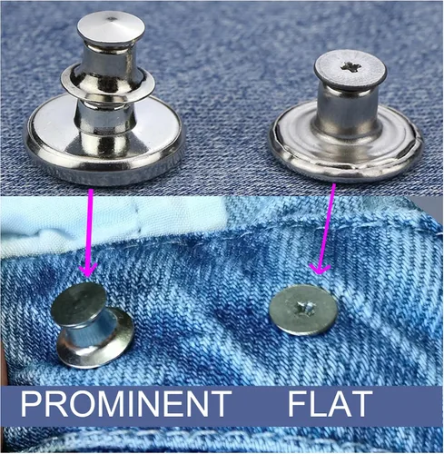 Vista 4 de 20 botones para coser jeans de metal, 0.67 pulgadas, sin clavos, removibles, sin clavos, botones de metal de repuesto para reparación de remaches