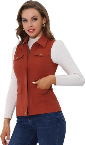 Vista 6 de Allegra K Chaleco de viaje para mujer con bolsillos, chaleco utilitario cargo sin mangas de verano Negro