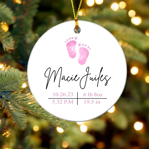 Vista 8 de NAZENTI Adorno de cerámica personalizado para bebé recién nacido, estadísticas de nacimiento, regalo de nueva mamá, primera Navidad del bebé