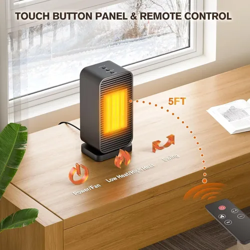 Vista 6 de Calentadores eléctricos portátiles para uso en interiores, mini calentador de espacio PTC de 1500 W con oscilación de 50 °, calentador portátil