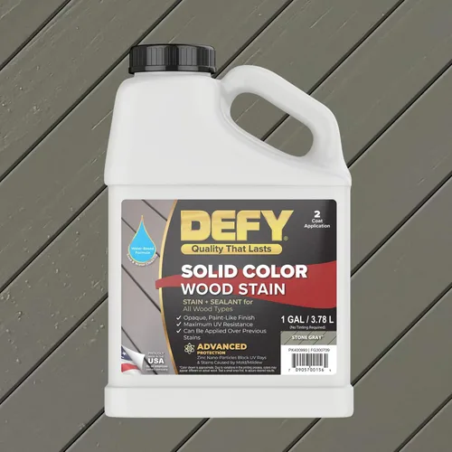 Vista 2 de DEFY Tinte de madera de color sólido - Piedra gris, 1 galón - Pintura duradera para terrazas y cercas de madera – Resistente a los rayos UV, pintura