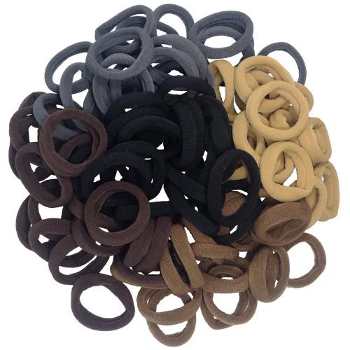 Vista 6 de J-MEE Bandas para el cabello, 100 piezas de coleta de algodón sin costuras, accesorios para cabello grueso (negro)