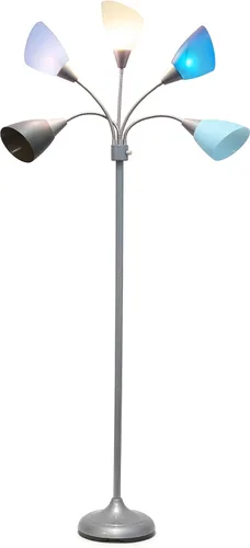 Vista 11 de Simple Designs LF2006-SBG 67" Lámpara de pie contemporánea con múltiples cabezales Medusa de 5 luces ajustable de cuello de ganso en plata con Tonos