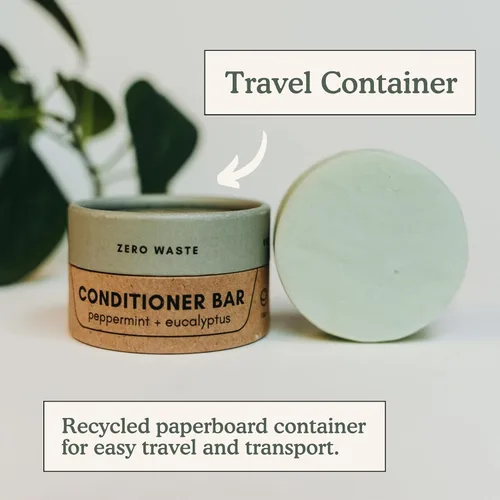 Vista 8 de Barra de acondicionador Menta + eucalipto Acondicionador ecológico con recipiente de viaje Acondicionador natural de calidad de salón, cero