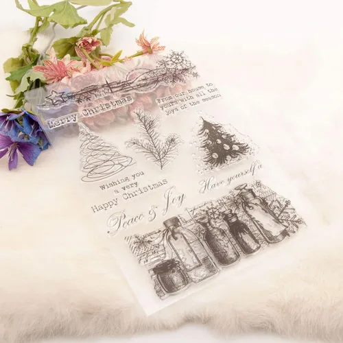 Vista 4 de Sellos de silicona transparentes para árbol de Navidad para hacer tarjetas, sellos de goma transparente para álbumes de recortes, álbum de fotos