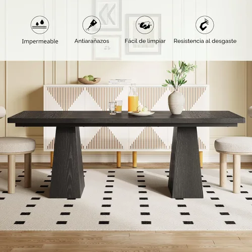 Vista 7 de LITTLE TREE Mesa de comedor para 4-6 personas, mesa de madera, muebles rectangulares con patas resistentes, mesa de cocina moderna para el hogar