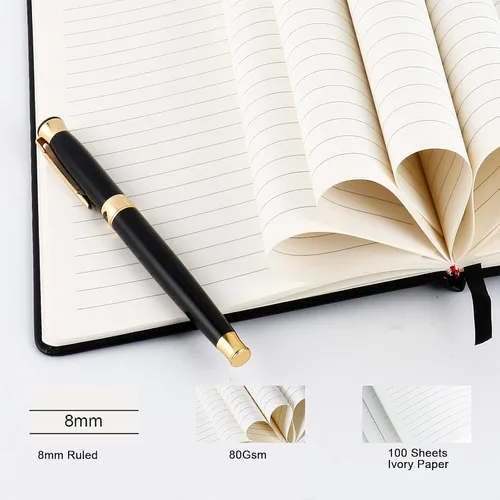 Vista 3 de Cuaderno rayado de tapa dura, tamaño A5, con forro de 8.3 x 5.7 pulgadas, papel grueso premium de 80 gsm (100 hojas/200 páginas). Tapa dura de piel