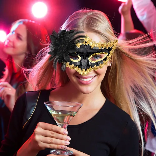 Vista 6 de SIQUK Juego de máscaras para parejas, máscara veneciana para disfraz de fiesta
