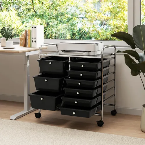 Vista 2 de LDAILY Carrito de almacenamiento con ruedas de 9 cajones, carrito rodante con cajones para aula, organizador de manualidades con ruedas con marco