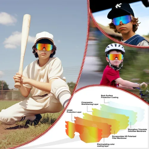 Vista 4 de azuza Paquete de 3 lentes de sol polarizados para niños, jóvenes, de béisbol, ligeros, TR90, marco UV400, deportes, ciclismo, para niños y niñas