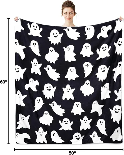 Vista 9 de Metawu Manta de Halloween de fantasma, mantas para niños para mujeres, decoraciones de Halloween, mantas de franela para cama, sofá, manta de viaje