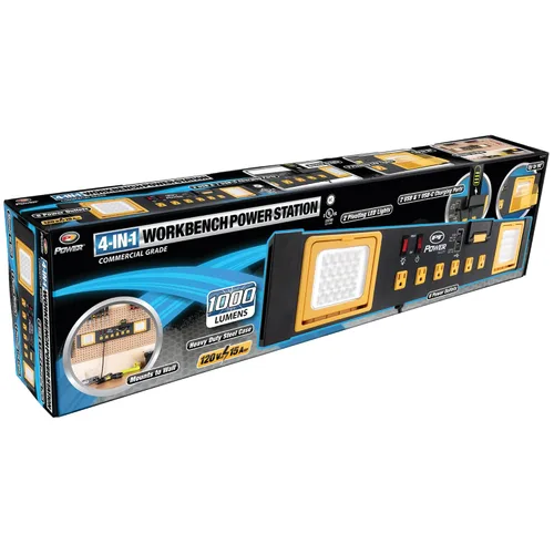 Vista 9 de Estación de potencia de grado comercial Performance Tool W2279 con 6 tomas de corriente, 2 puertos USB, soporte incorporado y luces LED, ideal