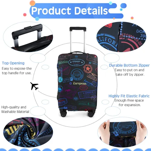 Vista 3 de Sherr Funda de equipaje de viaje de 3 piezas, protector de maleta, funda antiarañazos, fundas de equipaje lavables, Tema Vintage
