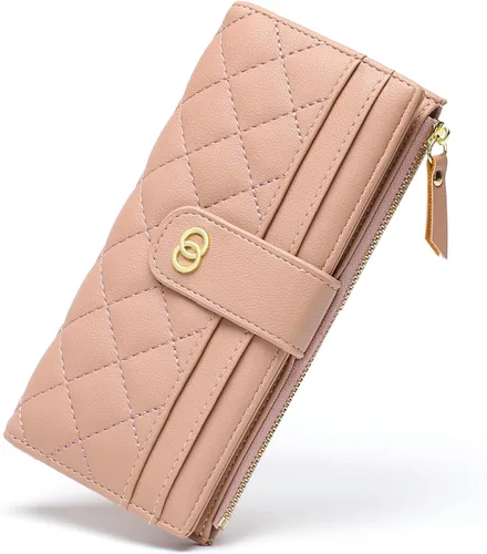 Vista 8 de RNIEGA Cartera para mujer delgada con bloqueo RFID, cartera plegable de cuero para tarjetas de crédito para mujer, cartera con cremallera y bolsillo