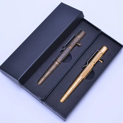Vista 3 de Pluma en forma de bambú de latón macizo, Bolt Action EDC Pocket Signature Bolígrafo (latón)