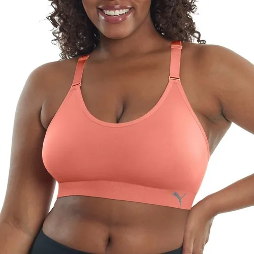 Vista 7 de PUMA Brasier deportivo para mujer, paquete de 3, CoralPúrpuraGris
