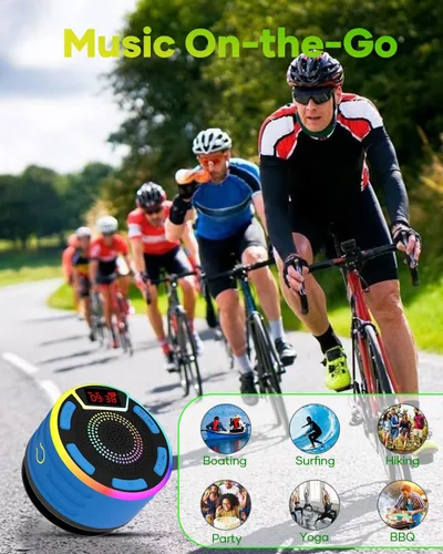 Vista 6 de ssuowao - Altavoz de ducha Bluetooth IPX7 impermeable con pantalla LED, radio FM, ventosa, micrófono integrado, mini altavoz para baño, viajes