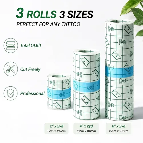 Vista 2 de 3 rollos de vendaje de cuidado posterior de tatuaje, película impermeable para tatuaje, cinta de parche de segunda piel, cinta curativa