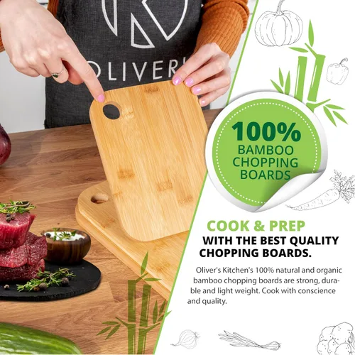 Vista 2 de Oliver's Kitchen ® Juego de 3 tablas de cortar de madera, diferentes tamaños para cada ocasión, bellamente diseñadas, duraderas y resistentes al
