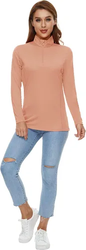 Vista 7 de CRYSULLY Camisas de manga larga para mujer, protección solar, cremallera de 14, de verano, de secado rápido