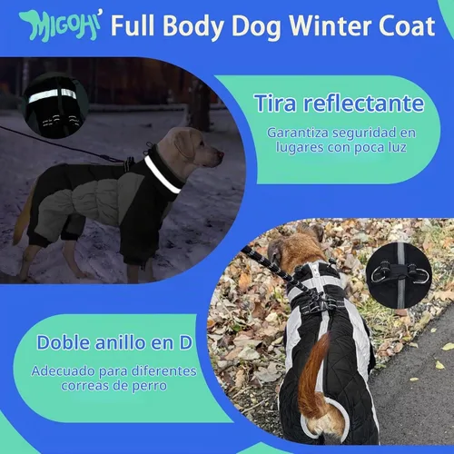 Vista 4 de MIGOHI Abrigo para perro de cuerpo completo - Abrigo de invierno cálido y reflectante para perros pequeños con arnés, chaqueta de cuello alto