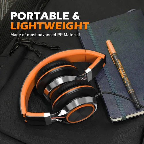 Vista 5 de Auriculares Ailihen C8, ligeros y plegables con micrófono para iPhone, iPad, iPod, teléfonos inteligentes Android, computadoras, laptop, Mac, Negro