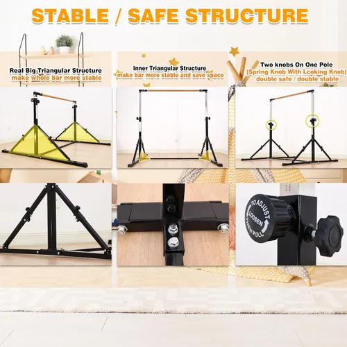 Vista 2 de MARFULA Adjustable 5 Ft Folding Gymnastics Kip Bar for Kids Ages 3-18 Negro