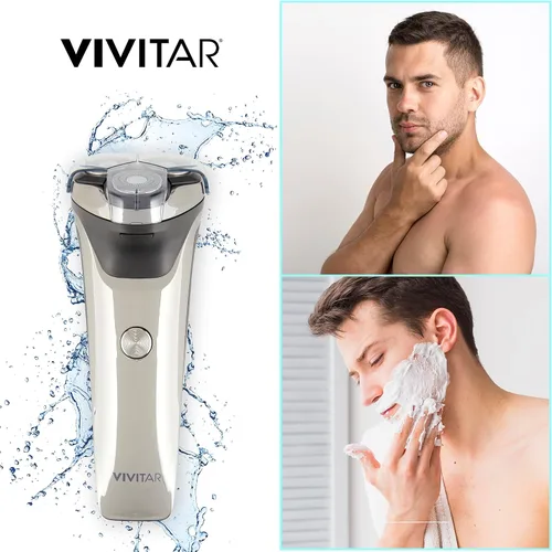 Vista 5 de VIVITAR Afeitadora giratoria metálica inalámbrica de 3 cabezales, afeitadora giratoria eléctrica inalámbrica para hombres con tres cabezales