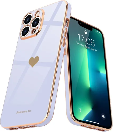 Vista 16 de Teageo Funda para iPhone 13 Pro para mujeres y niñas, diseño de corazón de amor, cubierta trasera suave, protección completa de la cámara, Negro