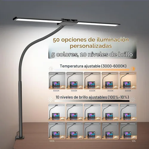 Vista 2 de Syrinx Lámpara de escritorio LED para oficina en casa, lámpara de Iluminación de área amplia para el cuidado de los ojos, cuello de cisne