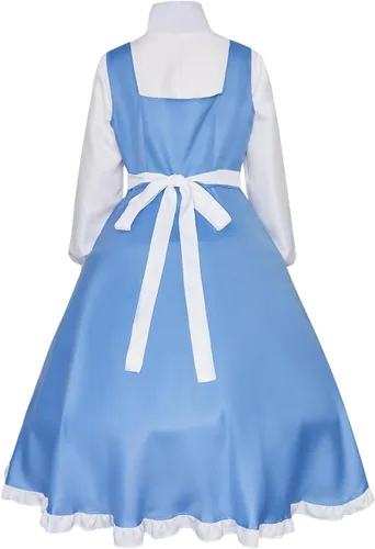 Vista 5 de Disfraz de sirvienta para mujer, vestido de cosplay, delantal Azul