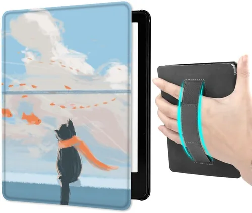 Vista 11 de Funda para Kindle Paperwhite (6.8", 11.ª generación, versión 2021) con correa de mano, funda inteligente rígida de PC con función de encendido