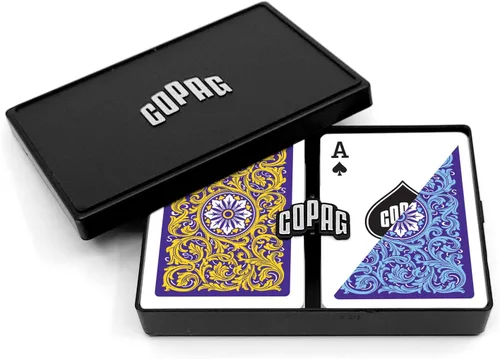 Vista 9 de Copag 1546 Neoteric Design - Juego de cartas 100 % de plástico, tamaño de póquer (estándar) violeta/amarillo/azul (índice jumbo, 1 juego)