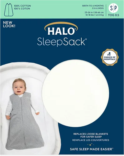 Vista 5 de HALO Saco de dormir, manta portátil 100% algodón, saco de dormir de transición para envolver, TOG 0.5 Crema